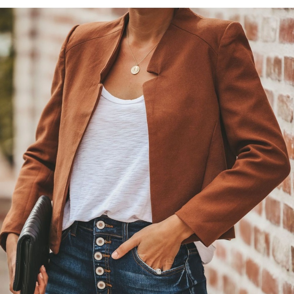 Flawless Teagan Cotton Pocketed Blazer - Toffee